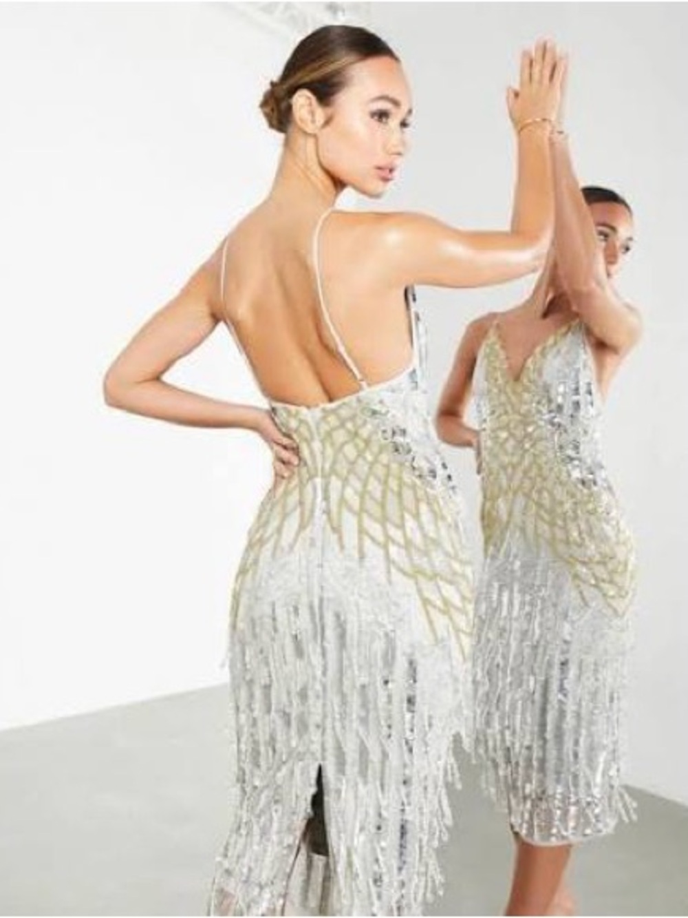 ASOS Silver and Gold Sequin Beaded Evening Dress - Picture 5 of 5